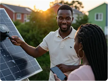 Dafe explaining the Rivy product. 